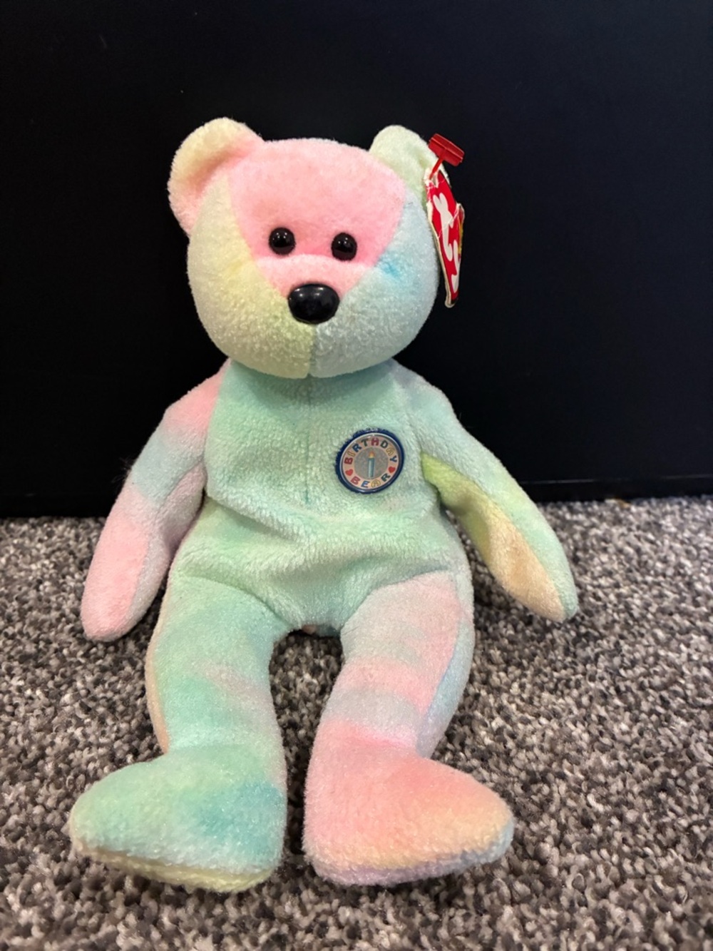 Ty Pastel Multicolor Birthday Bear Plush - Pink, Mint, Yellow, Blue